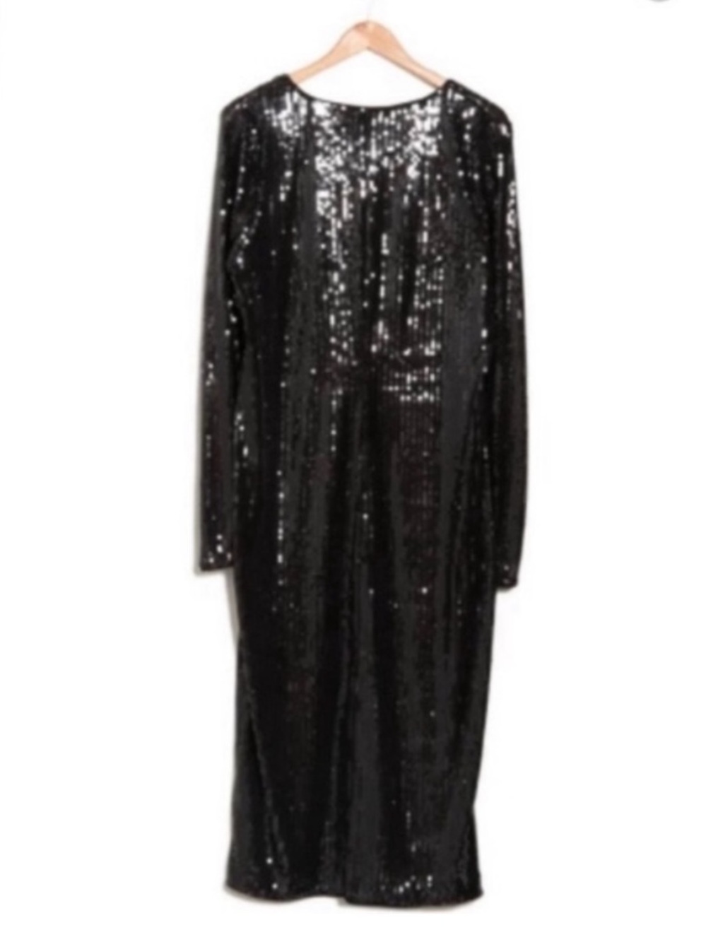 Good American Black Sequin Long Sleeve V-Neck Dress sz 1 - Picture 3 of 4